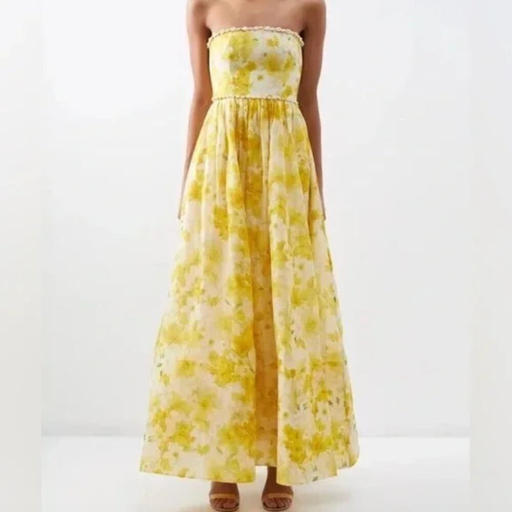 ZIMMERMANN WONDERLAND SHELL EMBELLISHED SILK BLEND GOWN YELLOW